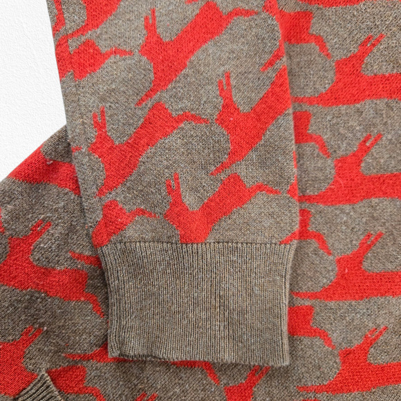 Wallace Brown Red Rabbit Print Cardigan Cotton Wool Blend Sweater Size Medium - Picture 6 of 9